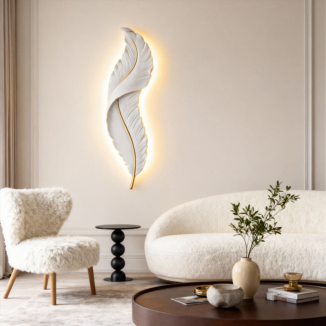 Modern Luxury LED Feather Wall Light - White Resin Art Corridor Lamp