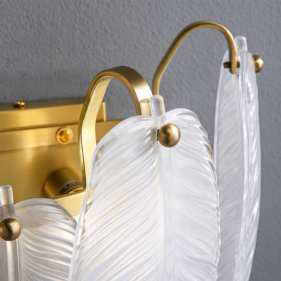 Feather Wall Sconce — Full Copper Frame, Feather-Textured Glass, Dual-Head, G9