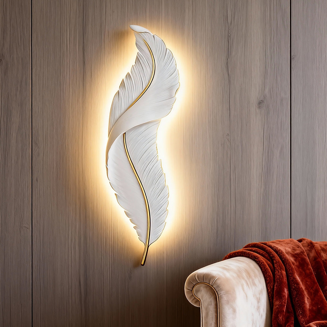 Modern Luxury LED Feather Wall Light - White Resin Art Corridor Lamp