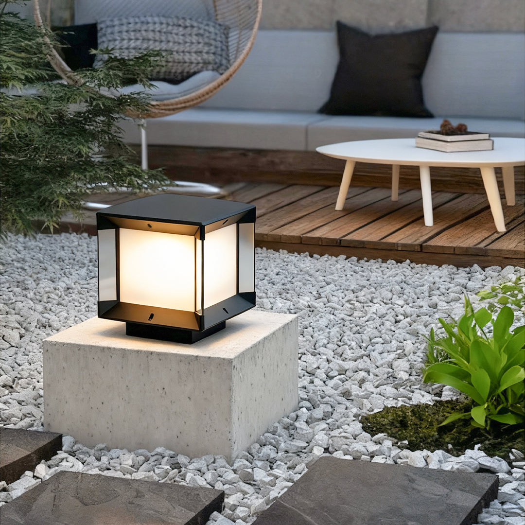 Modern Minimalist Outdoor Pillar Light — Black Aluminum, Clear Glass, Solar / Hardwired, IP65, LED E27, 3 Sizes