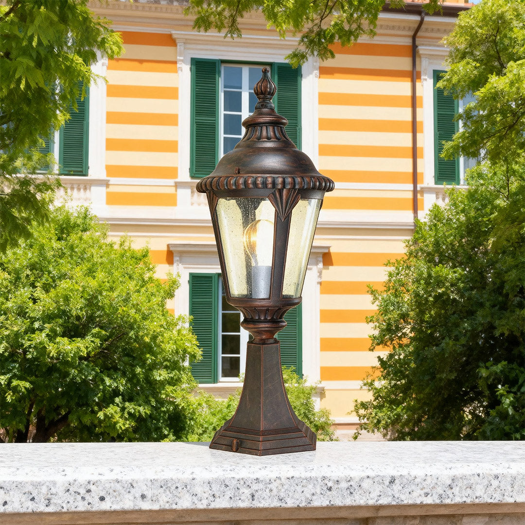 Vintage Outdoor Pillar Light — Sand-Black Aluminum and Glass, 9W E27, IP44 Weatherproof
