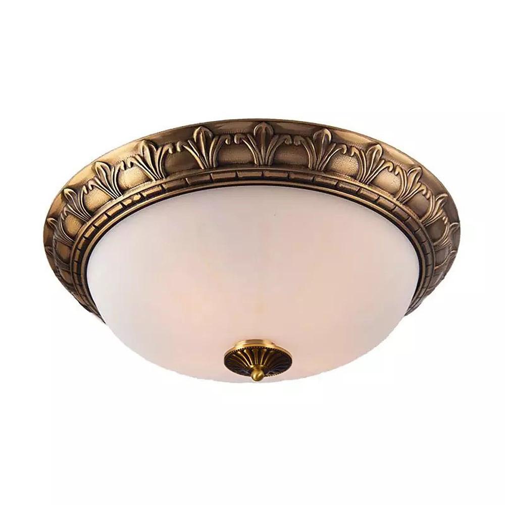 Vintage Antique Flush-Mount Ceiling Light — Bronze Frame, Frosted Glass, 2-Light E26/E27, 5W LED, 12" Wide