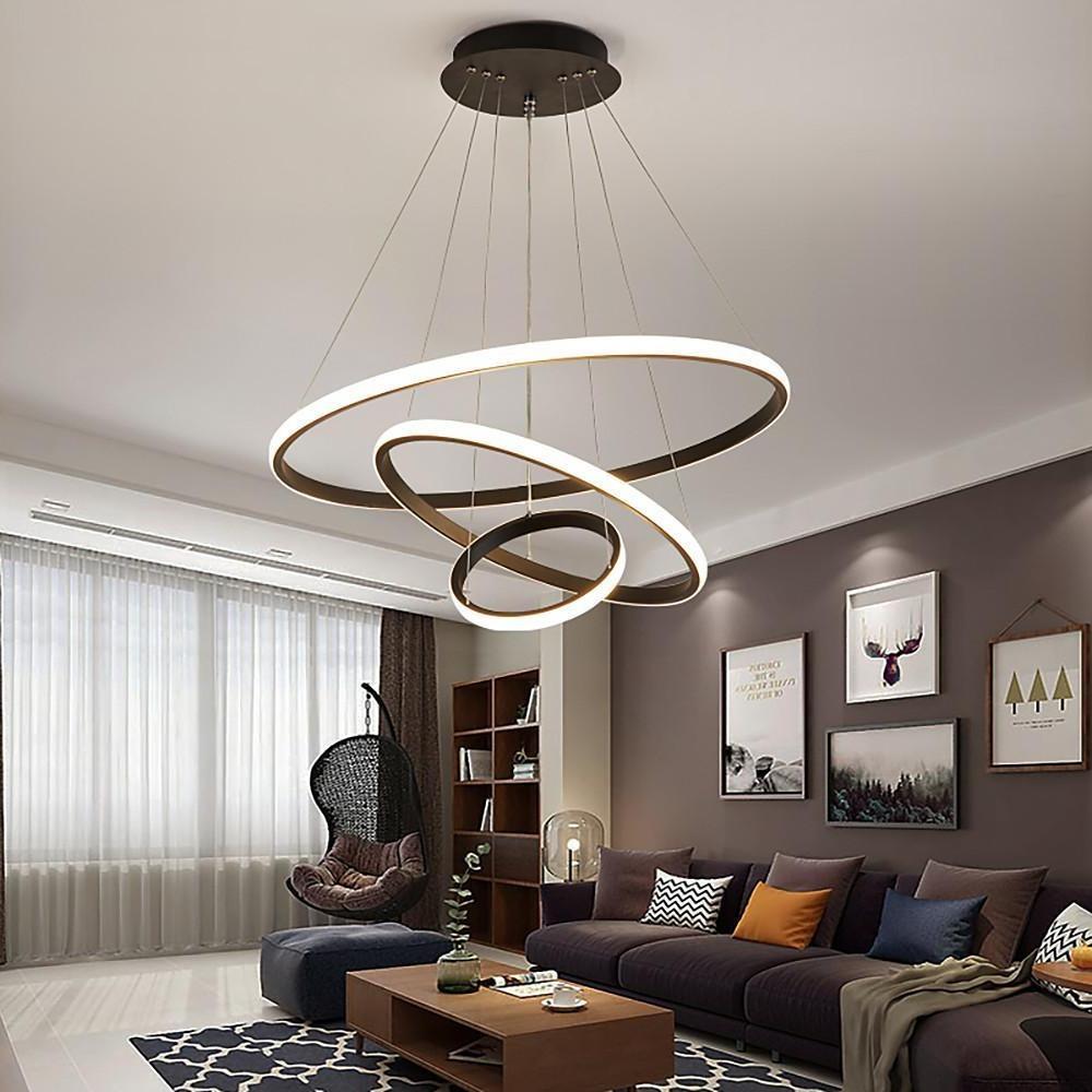 3-Ring Tiered Chandelier — Aluminum and Acrylic, LED, 3-Step Dimming (3000K/4500K/6000K), 2/3/4-Tier, Black or Gold