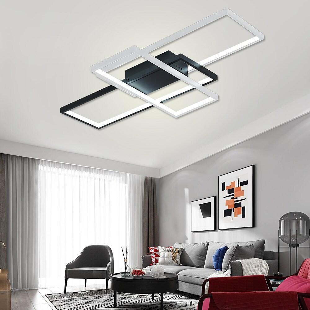 Large Multi-Rectangle Flush-Mount Ceiling Light — 3-Tier Integrated LED, Black, Gold or White
