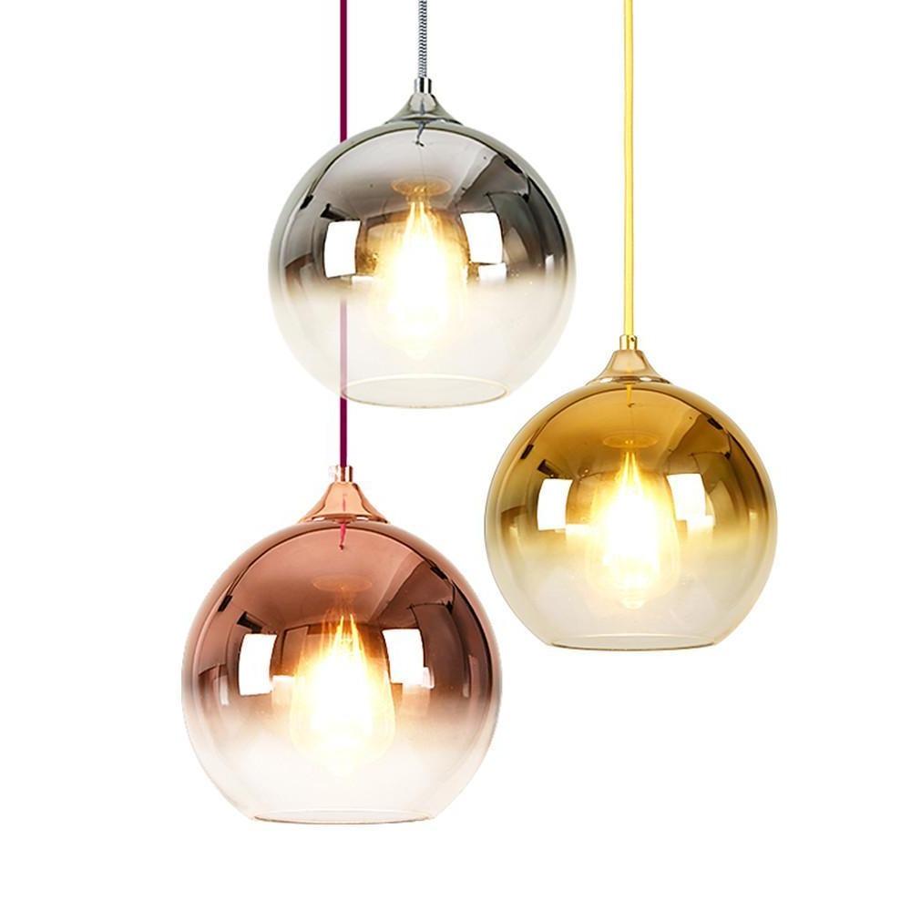 Gradient Glass Globe Mini Pendant — Metal, E26/E27, 12" Diameter, 59" Adjustable Cord, Rose Gold / Chrome / Gold