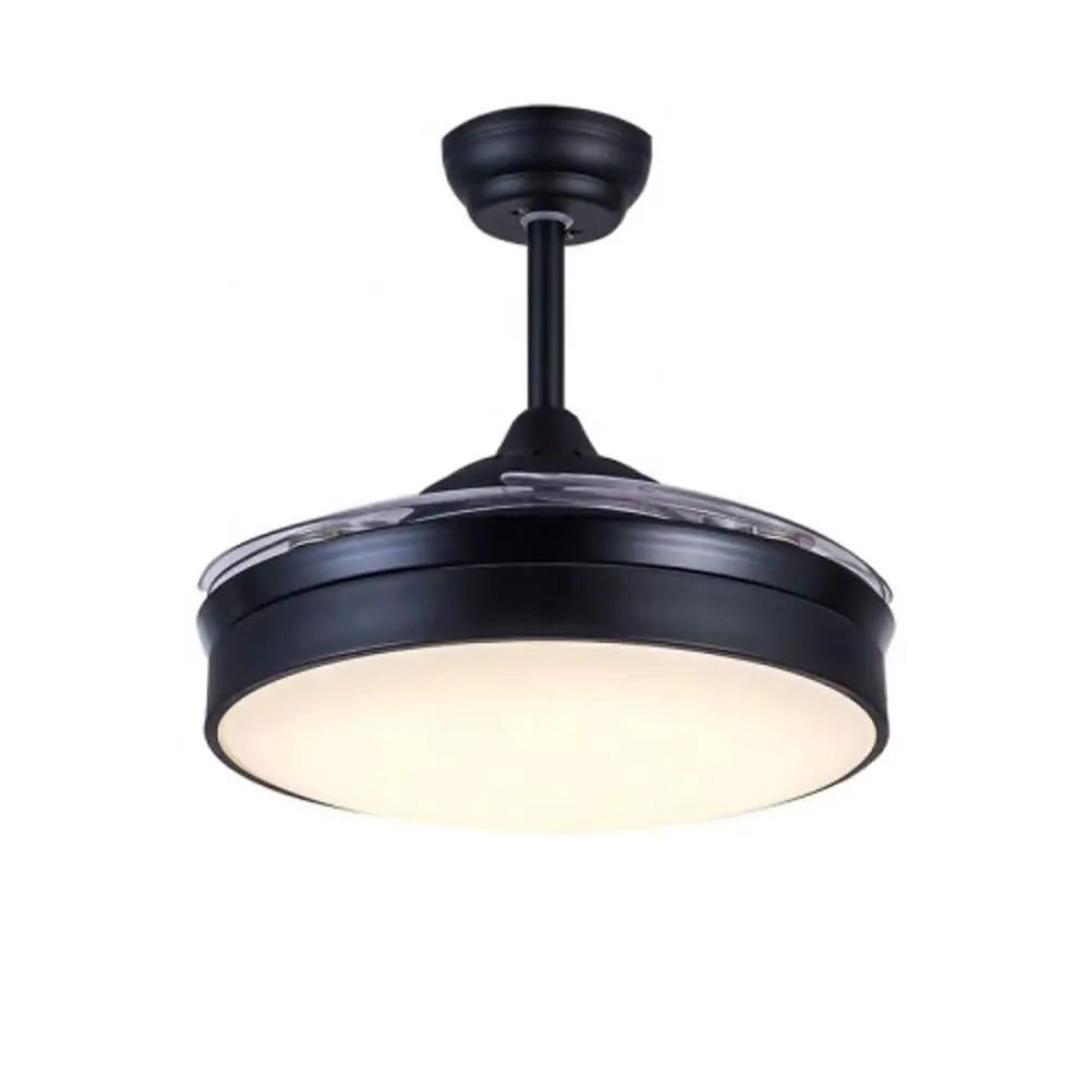 Nordic Retractable Ceiling Fan with Lights - 15/19-Inch Round Drum Shape LED Design Luxe