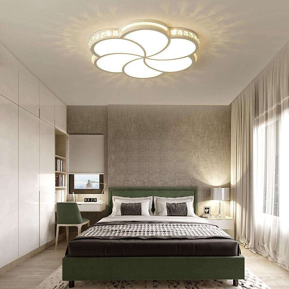 Flower Crystal LED Flush-Mount Ceiling Light — White Metal, 20" Diameter, Dimmable 3000K–6000K