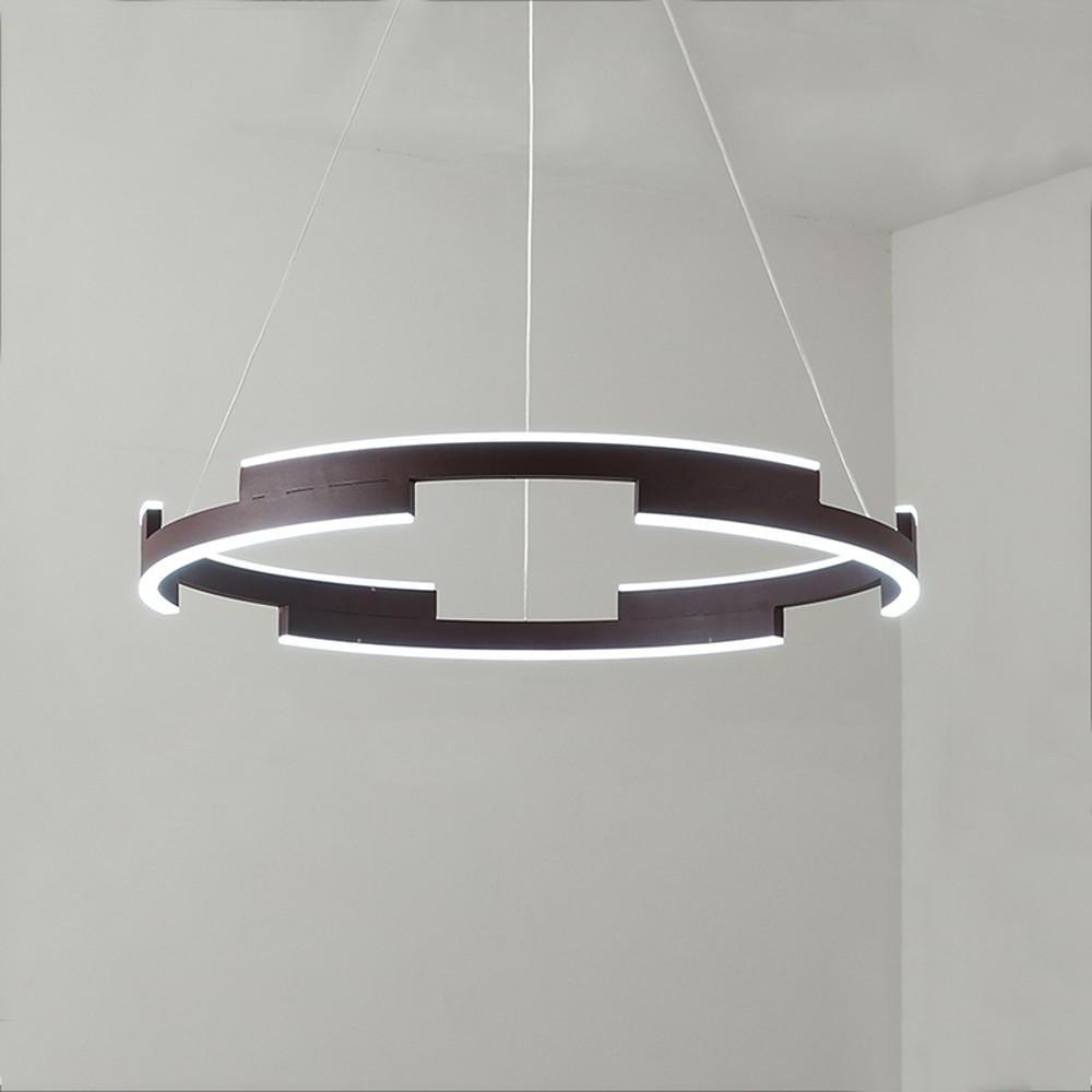 Geometric Circle Pendant Chandelier — Metal, 6-Light LED, Gold or Coffee Finish, Adjustable to 59"