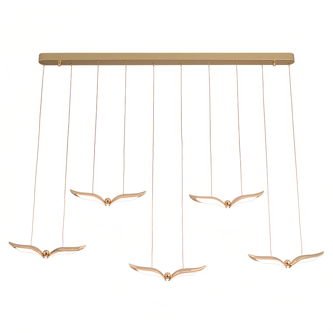 Seagull Multi-Light Pendant — Rose Gold Iron, Acrylic 3D Shadow, 1-, 3-, or 5-Head LED, Dual Color Temperature