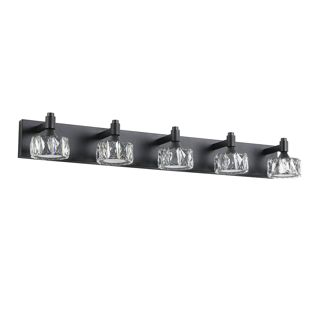 Modern Crystal Bathroom Vanity Light — Black Iron, 6000K LED, 30W, 4-, 5-, or 6-Light