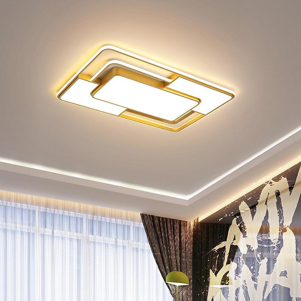 Square Geometric LED Flush-Mount Ceiling Light — Acrylic, 3-Step Dimming, Remote Control, Black or Gold