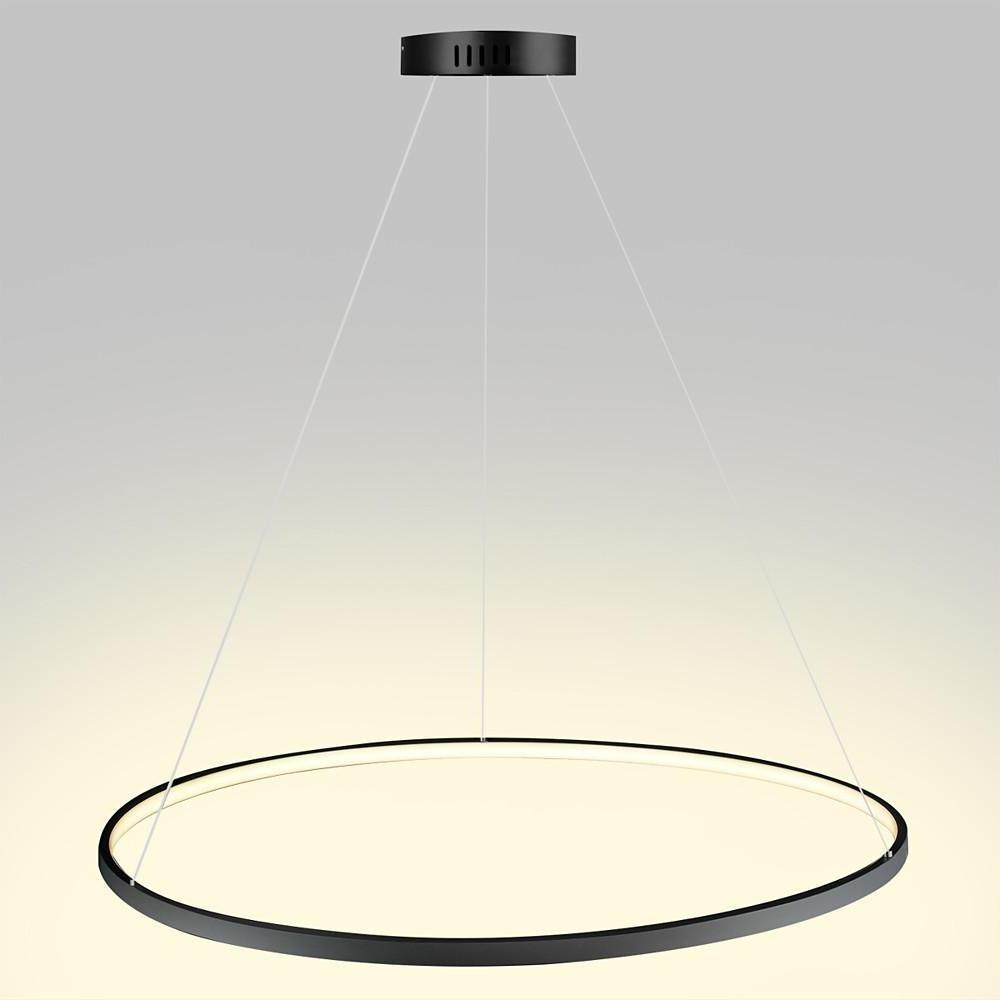 Round Geometric Single-Ring Pendant Chandelier — Black Metal & Acrylic, 30W LED, Dimmable 3000K–6000K, Remote, 31"