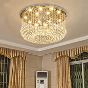 5-Tier Crystal Drum Flush-Mount Chandelier — Iron, LED, 16-Light, 31.5" Dia., Antique Brass or White