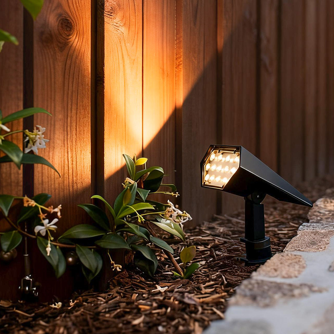 Adjustable-Angle Solar Flood Spike Spotlight — Die-Cast Aluminum, LED, Warm White / RGB, IP65 Weatherproof
