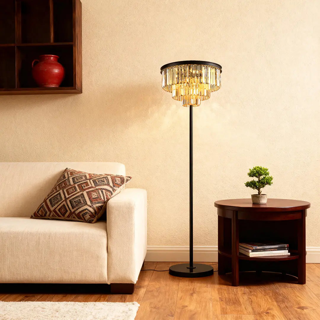 Luxury Standing Crystal Floor Lamp - American Glamorous Decorative Light Luxe
