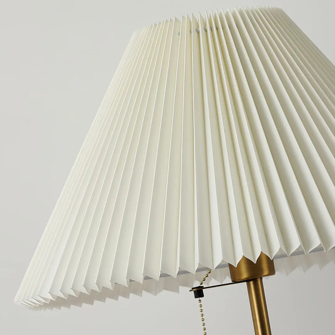 Standing Lamp with Pleated Fabric Shade and Wooden Base Luxe