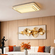 Minimalist Crystal Flush-Mount LED — Chrome Steel, Round/Square/Rectangle, 3-Color Dimming (3000K/4500K/6000K)
