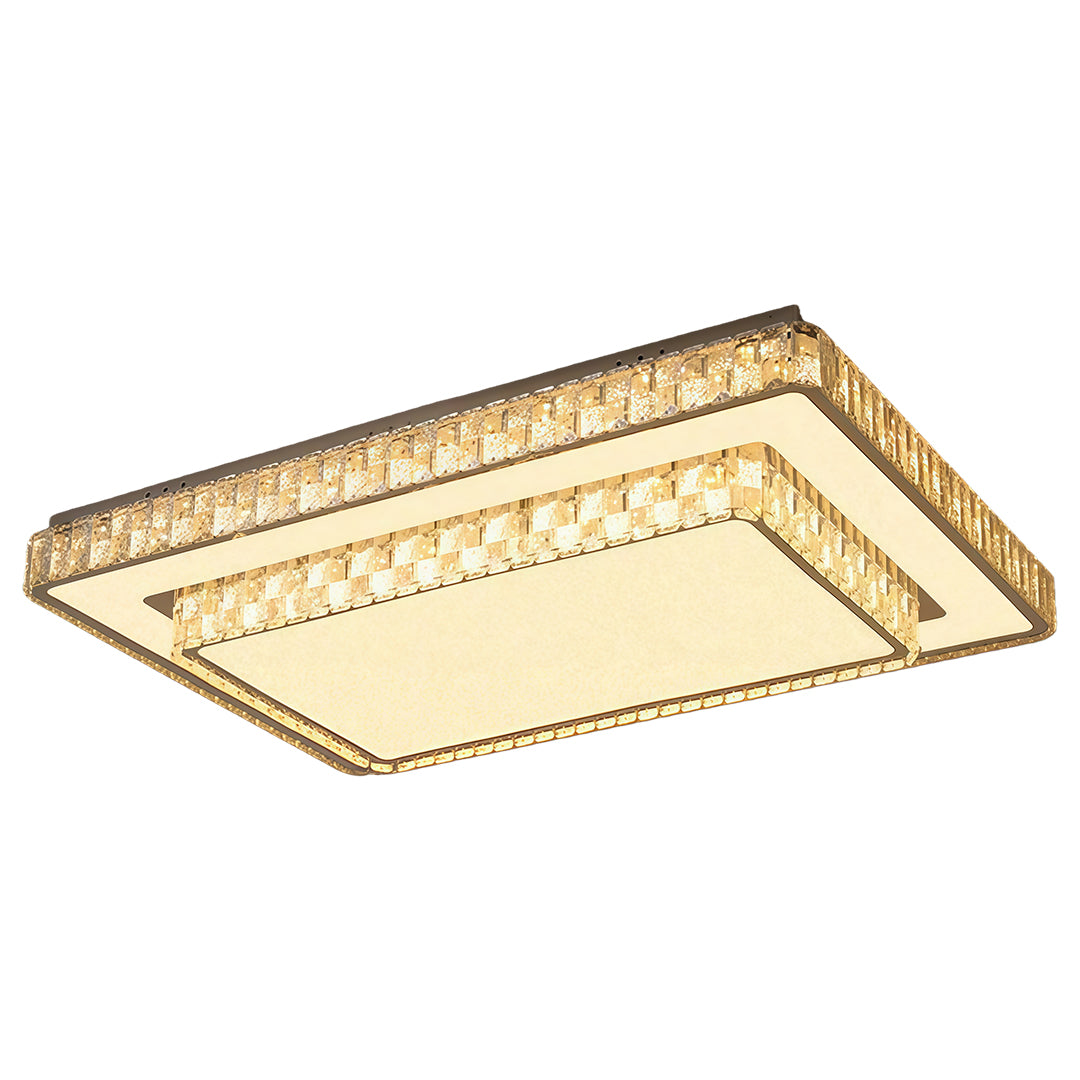 Minimalist Crystal Flush-Mount LED — Chrome Steel, Round/Square/Rectangle, 3-Color Dimming (3000K/4500K/6000K)