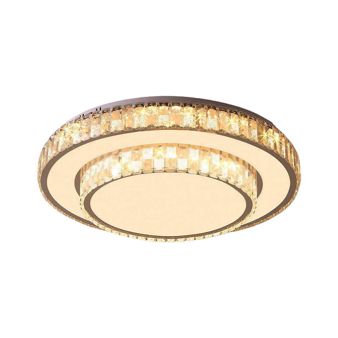 Minimalist Crystal Flush-Mount LED — Chrome Steel, Round/Square/Rectangle, 3-Color Dimming (3000K/4500K/6000K)