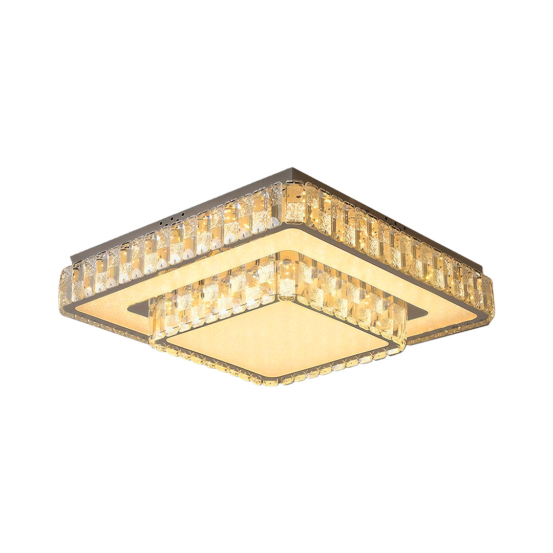 Minimalist Crystal Flush-Mount LED — Chrome Steel, Round/Square/Rectangle, 3-Color Dimming (3000K/4500K/6000K)