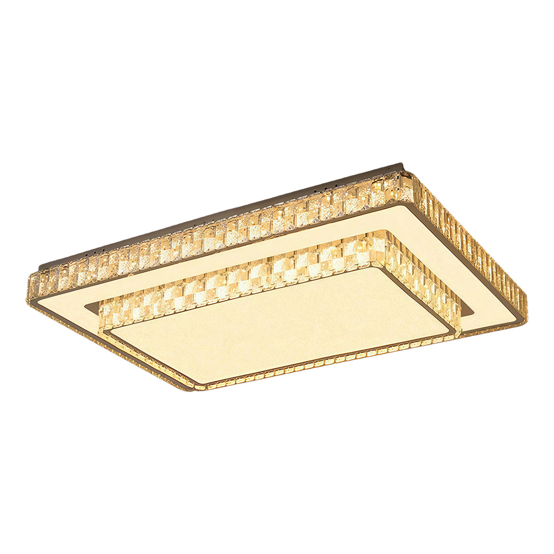 Minimalist Crystal Flush-Mount LED — Chrome Steel, Round/Square/Rectangle, 3-Color Dimming (3000K/4500K/6000K)