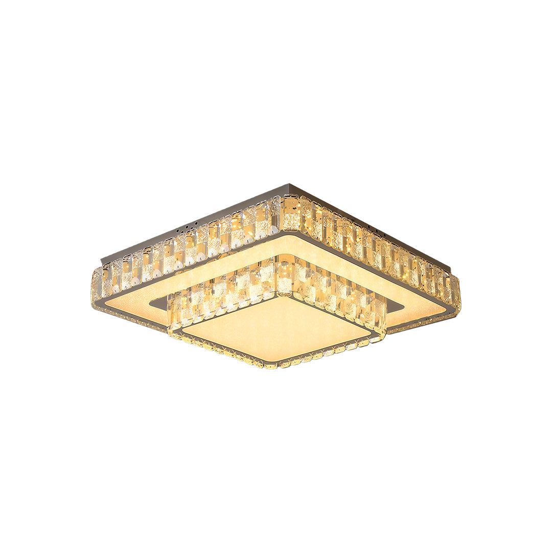 Minimalist Crystal Flush-Mount LED — Chrome Steel, Round/Square/Rectangle, 3-Color Dimming (3000K/4500K/6000K)