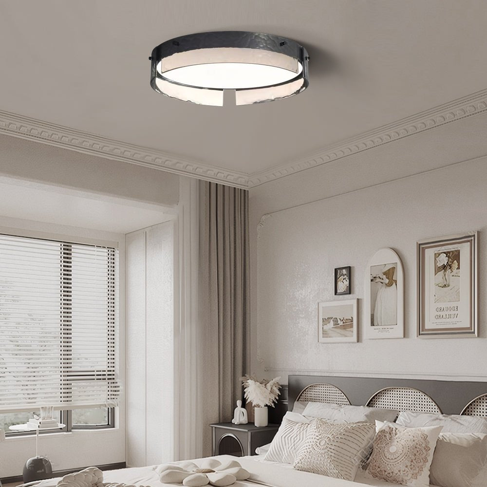 flush mount ceiling light with round black hammered glass and led