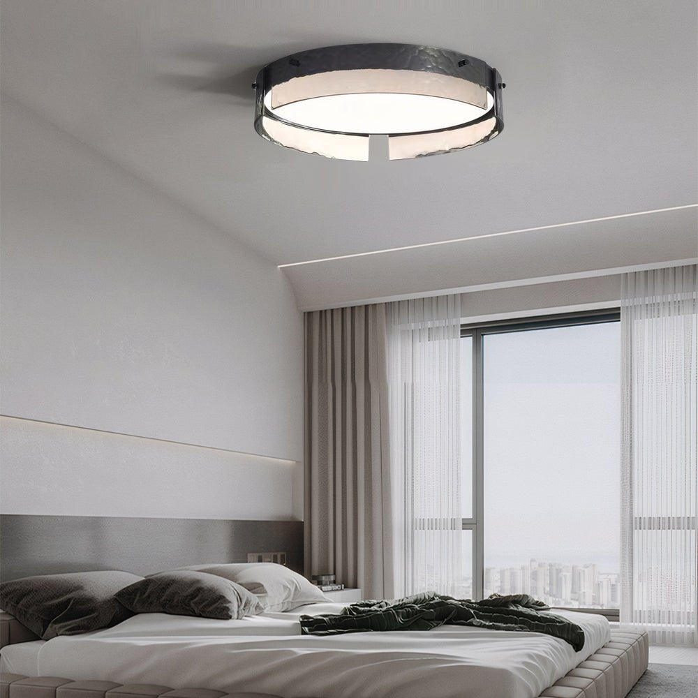 flush mount ceiling light with round black hammered glass and led