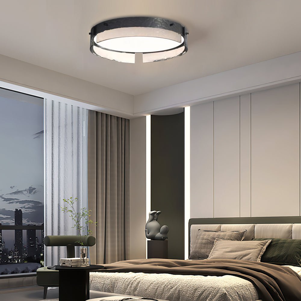 flush mount ceiling light with round black hammered glass and led