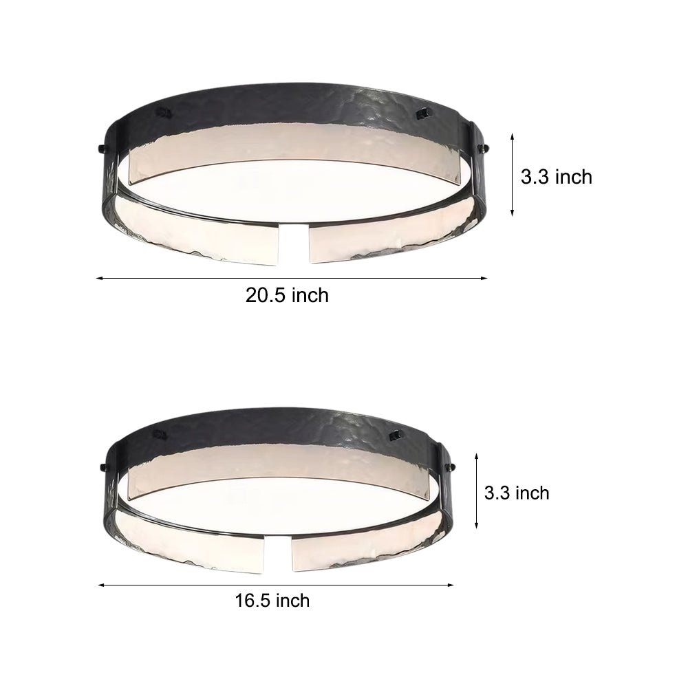 flush mount ceiling light with round black hammered glass and led