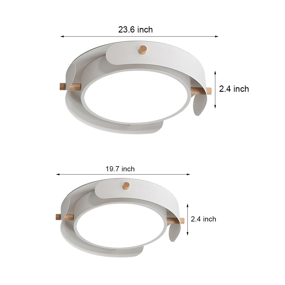 flush mount ceiling light with round nordic white metallic wood drum design