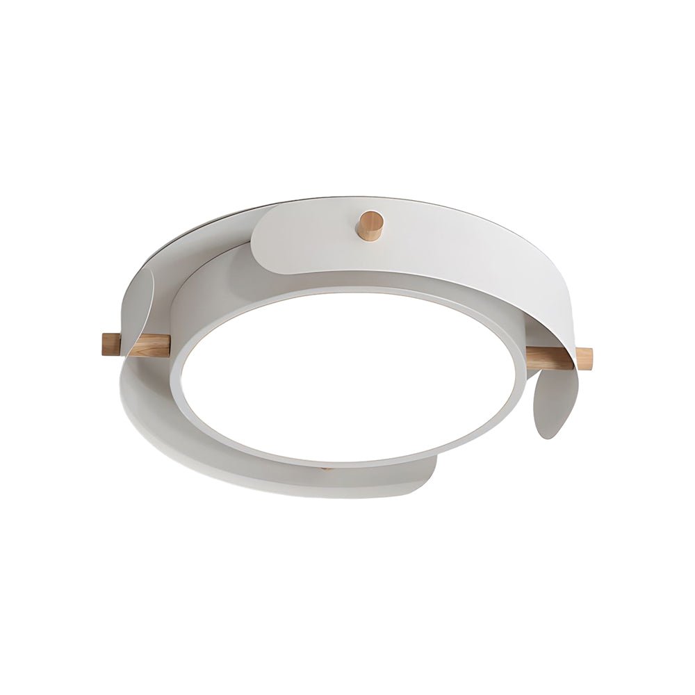 flush mount ceiling light with round nordic white metallic wood drum design