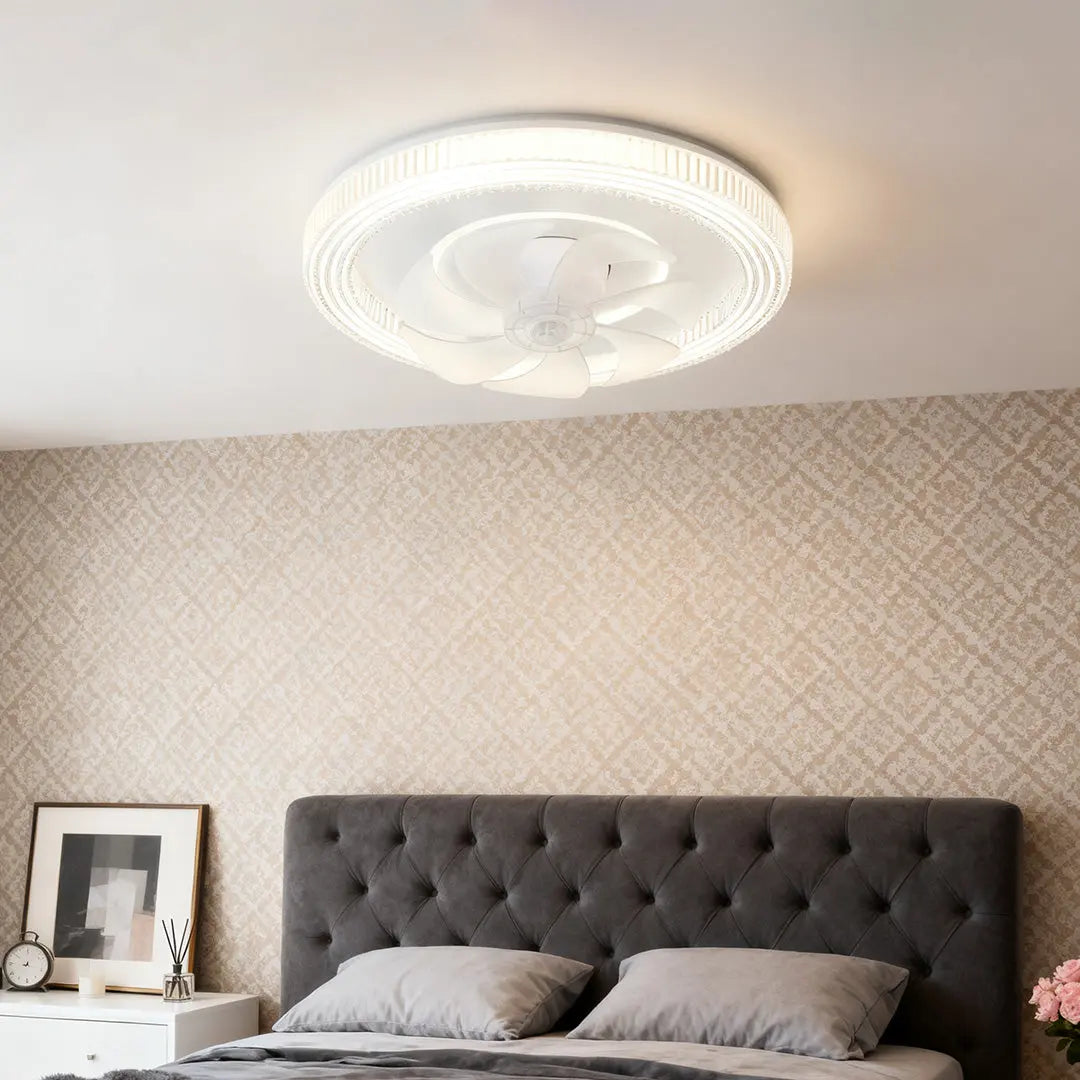 Simple LED Lamp Circular Ceiling Fan with White Finish and Light Luxe