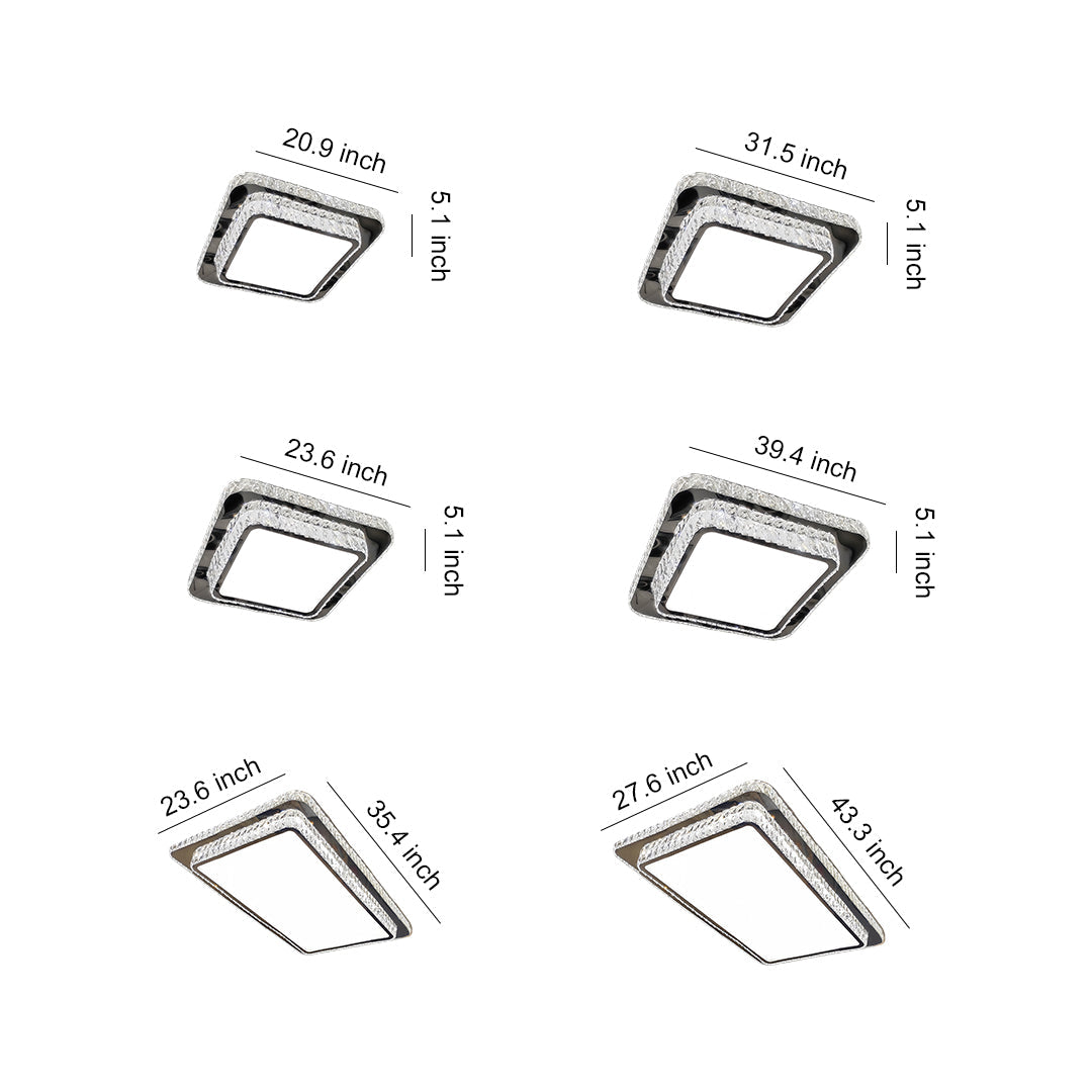Minimalist Crystal Flush-Mount — Chrome Stainless Steel, LED, 3-Step Dimming, Round/Square/Rectangle, 19.7"–43.3"