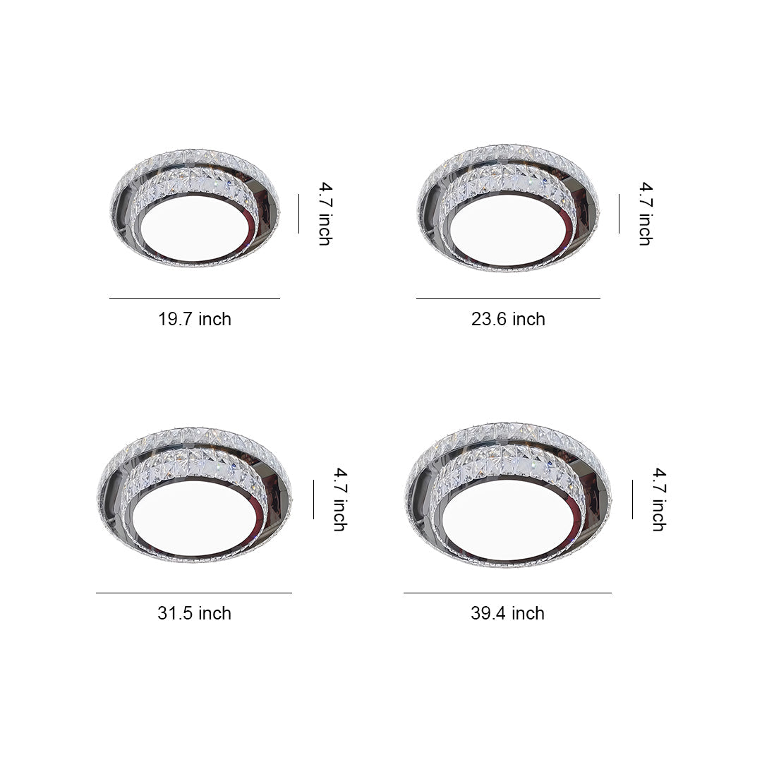 Minimalist Crystal Flush-Mount — Chrome Stainless Steel, LED, 3-Step Dimming, Round/Square/Rectangle, 19.7"–43.3"