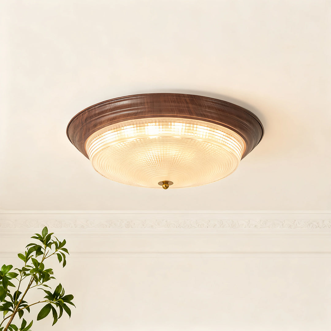 Vintage Ribbed Glass Dome Flush Mount — Iron, 36W Full-Spectrum LED, Dimmable 3000K–6000K, Remote Control