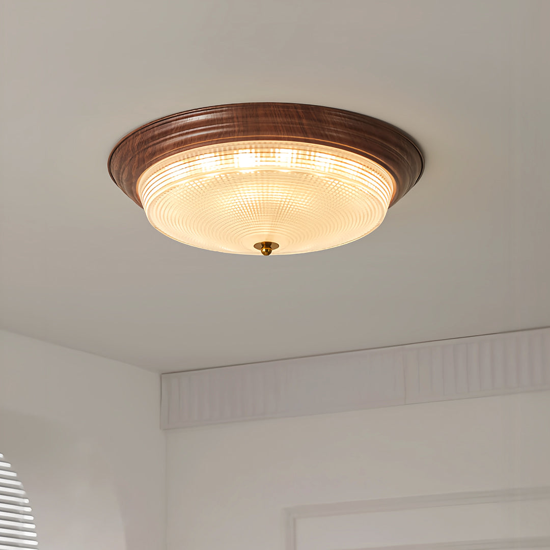 Vintage Ribbed Glass Dome Flush Mount — Iron, 36W Full-Spectrum LED, Dimmable 3000K–6000K, Remote Control