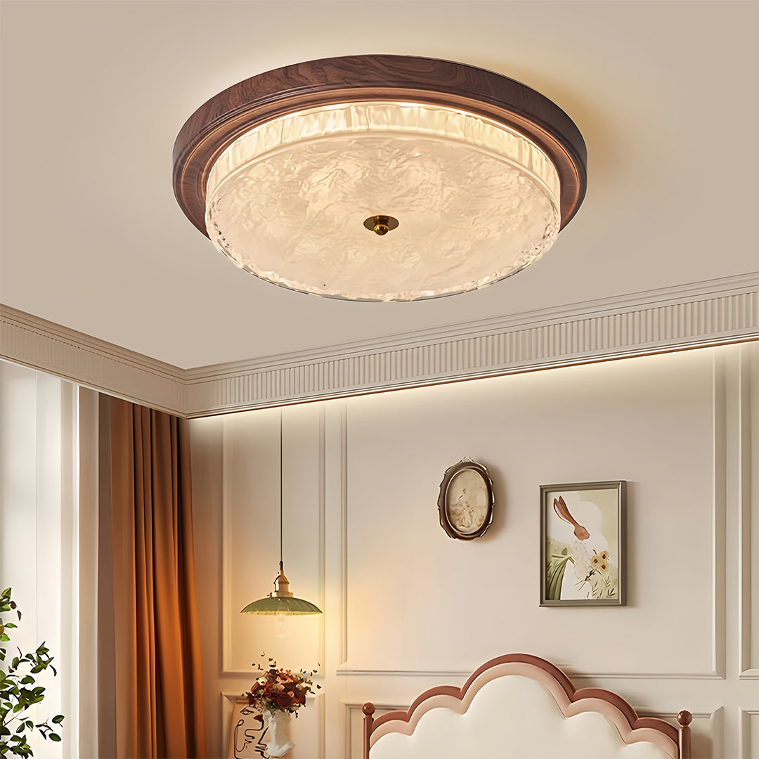 Vintage Ribbed Glass Dome Flush Mount — Iron, 36W Full-Spectrum LED, Dimmable 3000K–6000K, Remote Control
