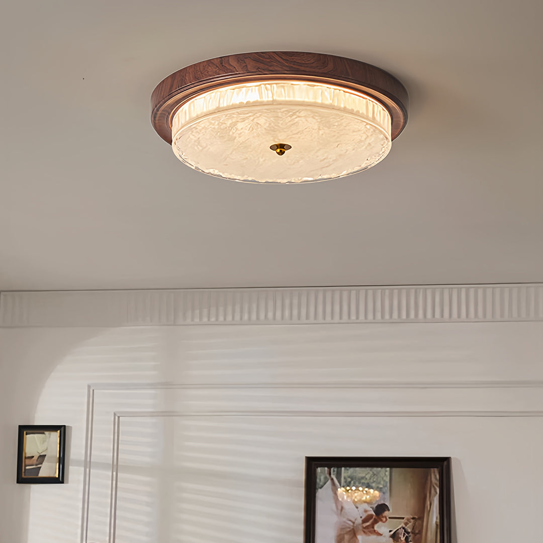 Vintage Ribbed Glass Dome Flush Mount — Iron, 36W Full-Spectrum LED, Dimmable 3000K–6000K, Remote Control