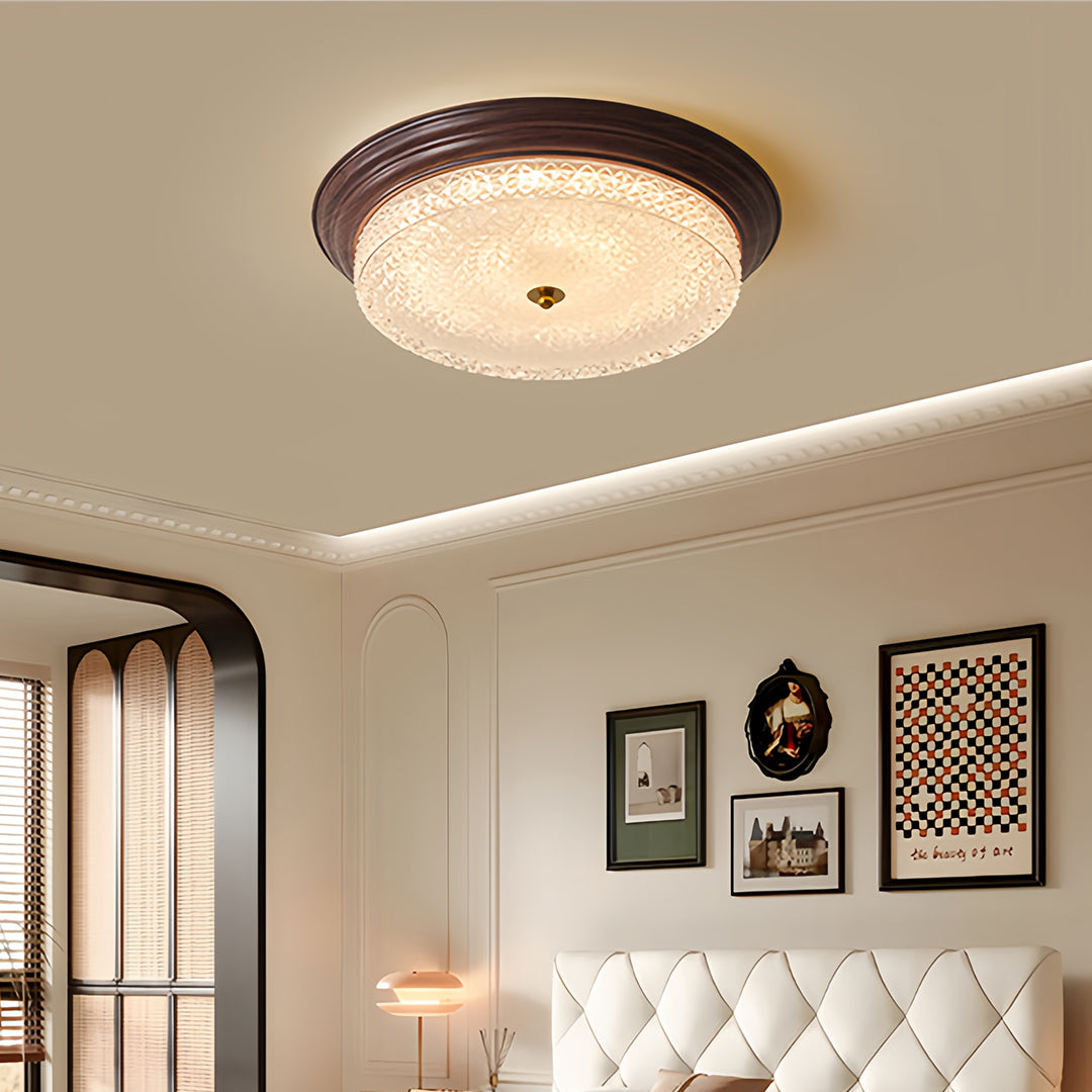 Vintage Ribbed Glass Dome Flush Mount — Iron, 36W Full-Spectrum LED, Dimmable 3000K–6000K, Remote Control