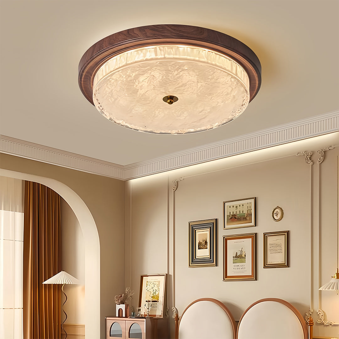 Vintage Ribbed Glass Dome Flush Mount — Iron, 36W Full-Spectrum LED, Dimmable 3000K–6000K, Remote Control