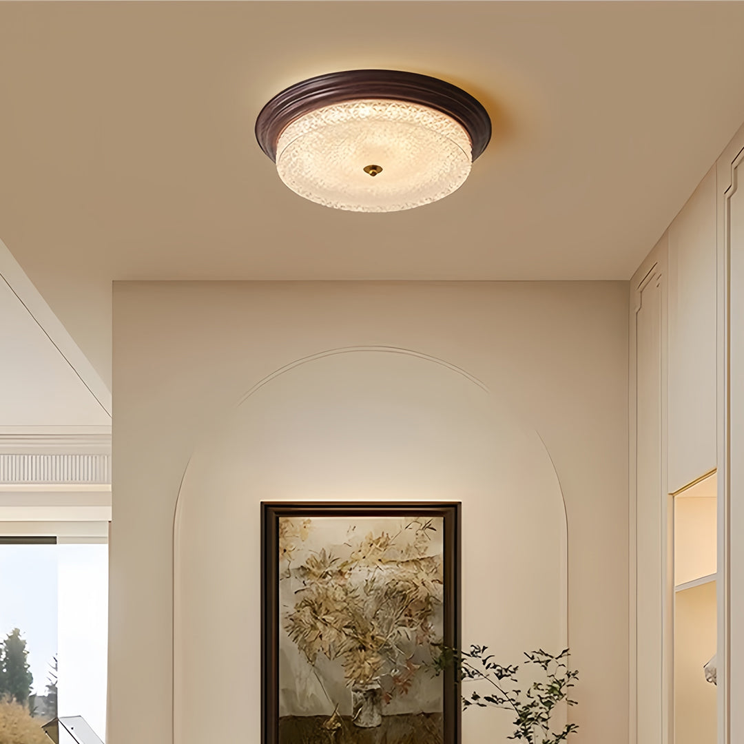 Vintage Ribbed Glass Dome Flush Mount — Iron, 36W Full-Spectrum LED, Dimmable 3000K–6000K, Remote Control