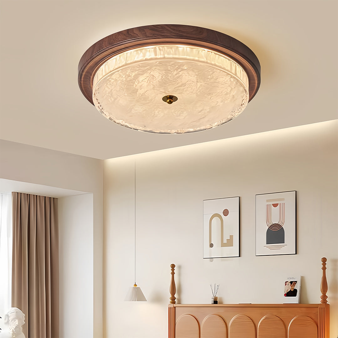 Vintage Ribbed Glass Dome Flush Mount — Iron, 36W Full-Spectrum LED, Dimmable 3000K–6000K, Remote Control