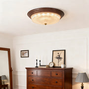 Vintage Ribbed Glass Dome Flush Mount — Iron, 36W Full-Spectrum LED, Dimmable 3000K–6000K, Remote Control