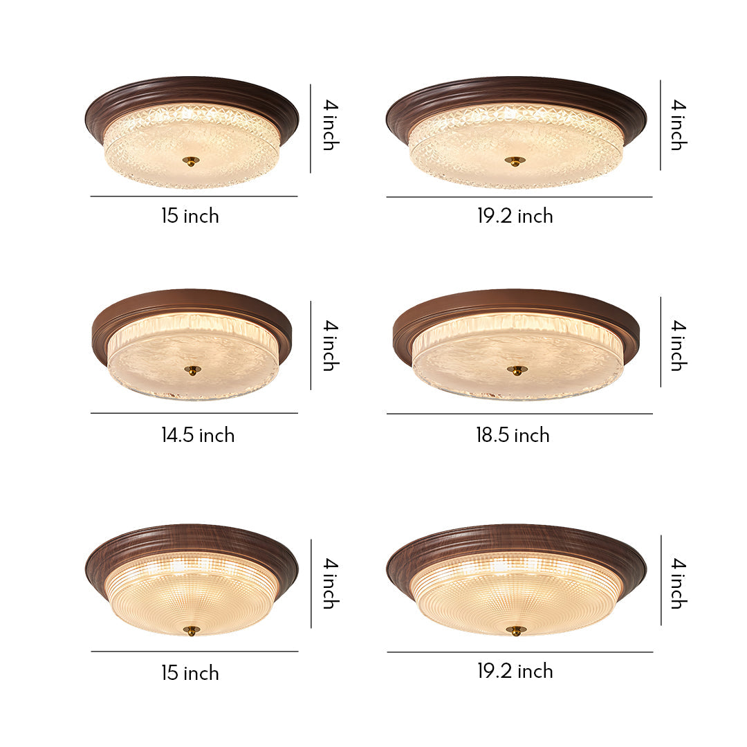 Vintage Ribbed Glass Dome Flush Mount — Iron, 36W Full-Spectrum LED, Dimmable 3000K–6000K, Remote Control