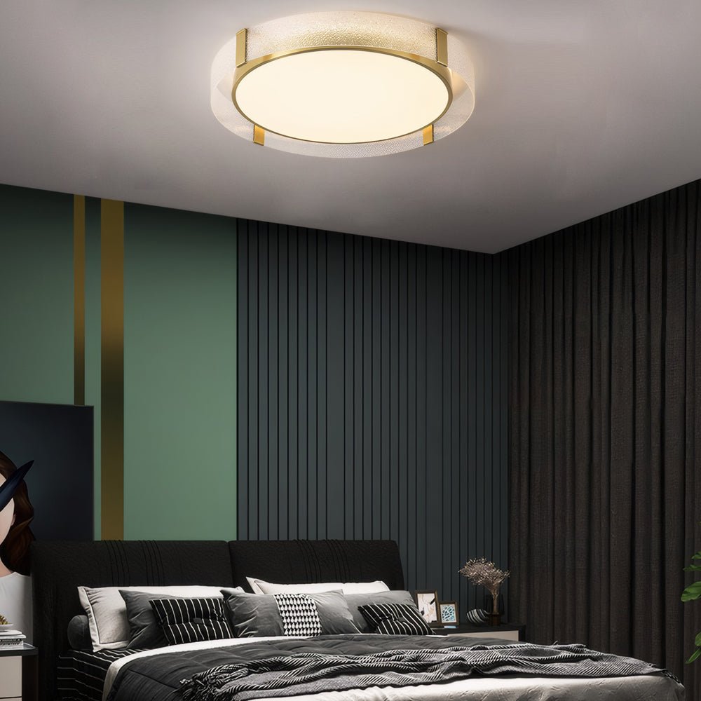 flush mount drum ceiling light with round copper water ripple glass