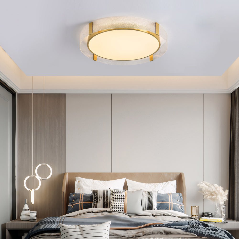 flush mount drum ceiling light with round copper water ripple glass