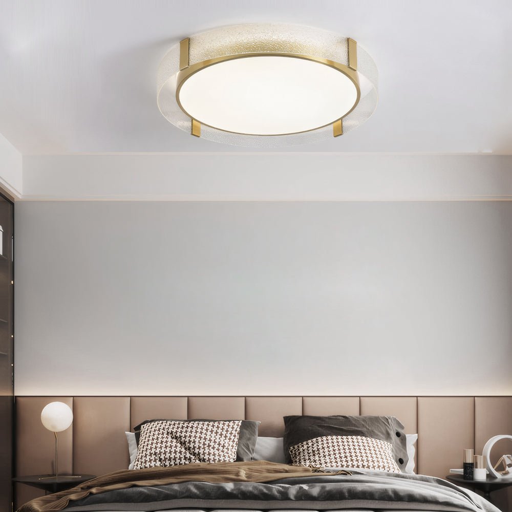 flush mount drum ceiling light with round copper water ripple glass