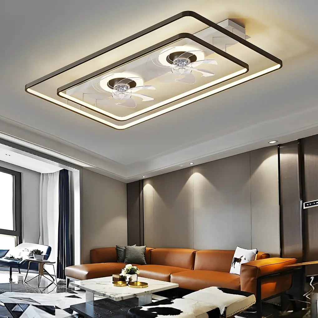 Rectangular LED Dual Head Ceiling Fan with Transparent Blades Luxe