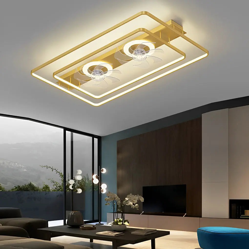 Rectangular LED Dual Head Ceiling Fan with Transparent Blades Luxe